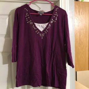 2/$10 Purple Studded 3/4 Sleeve Shirt